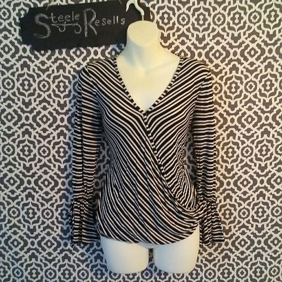 Sweet Claire Tops - Sweet Claire Striped Bell Sleeve Blouse Medium